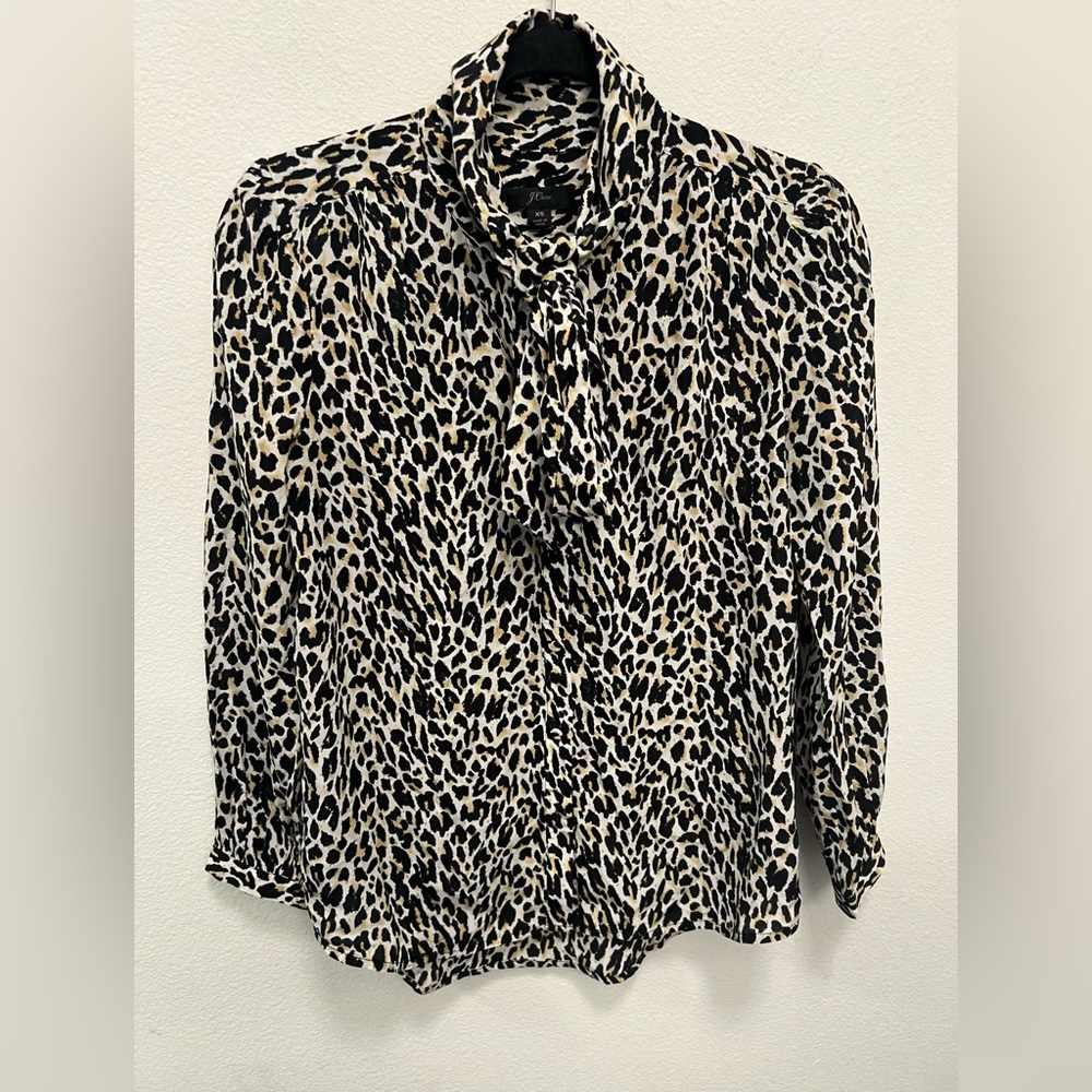 100% Silk Animal Print Blouse - J. Crew - Black and Cream - Natural Fibers